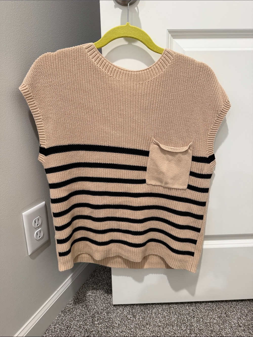 Beige Striped Sleeveless Sweater